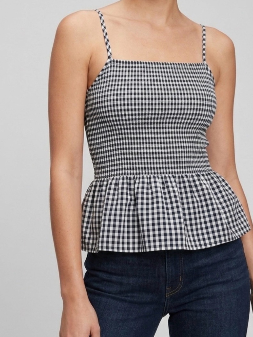 ANGIE Gingham Romantic Summer Cotton Smocked Peplum Tank Top size medium